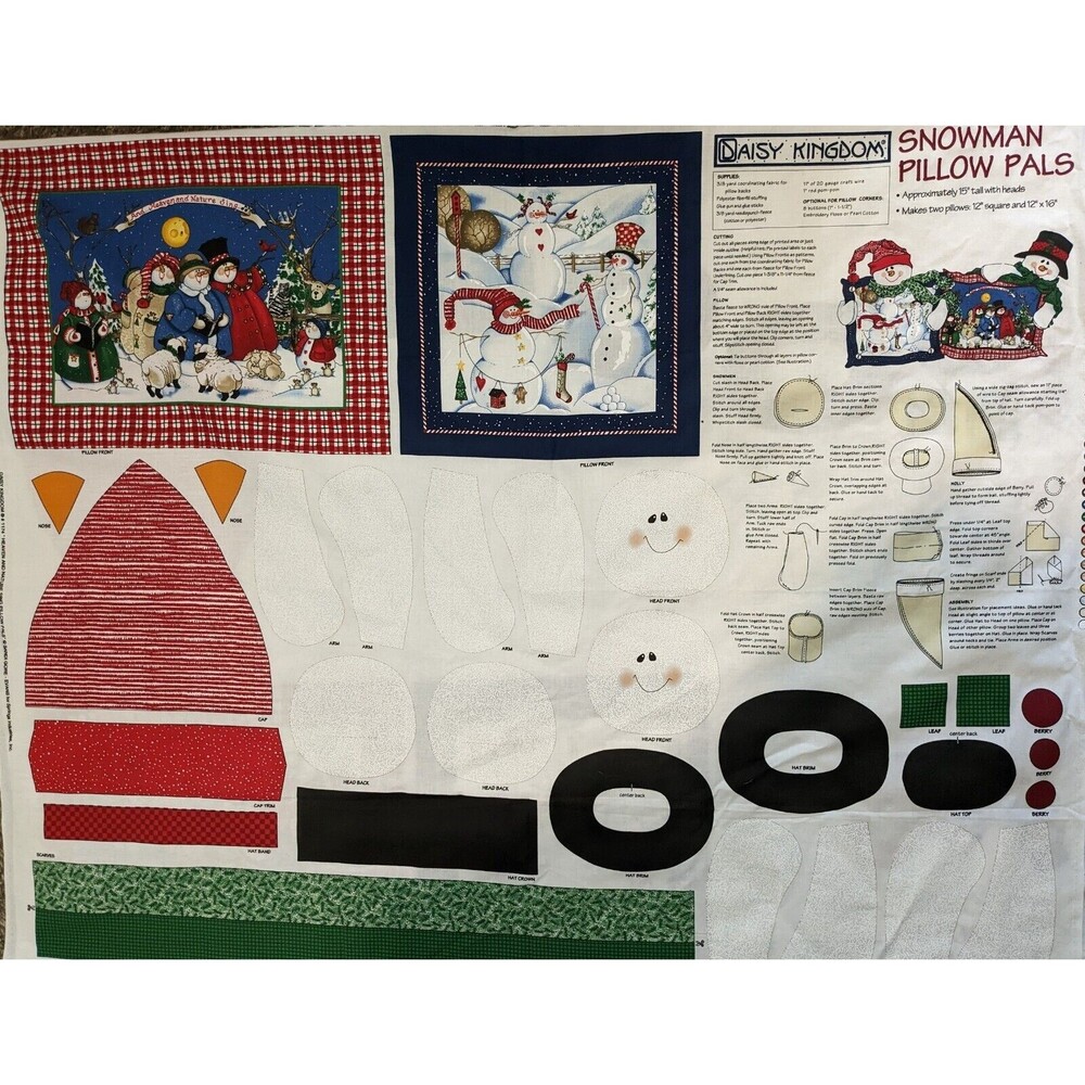 Daisy Kingdom Snowman Pillow Pals Cut and Sew Fabric Panels Set of 2